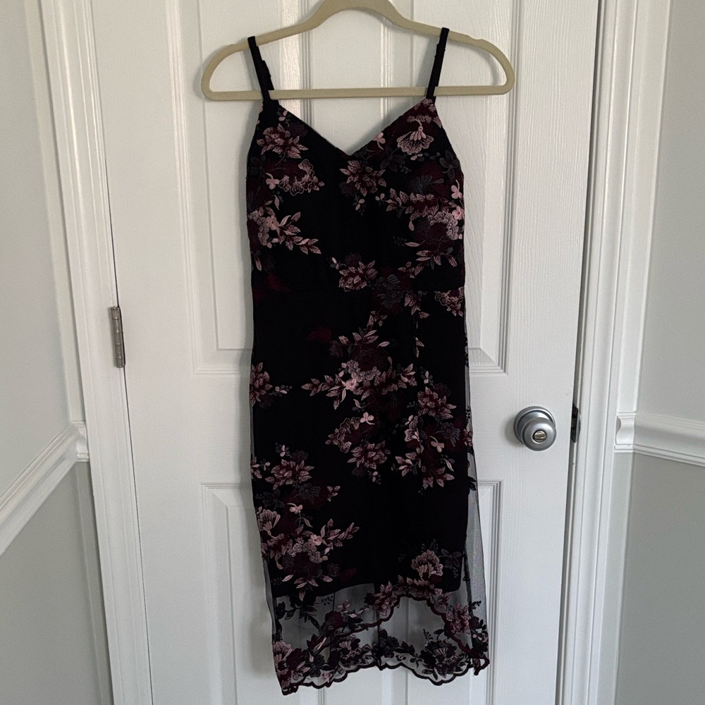 Guess Black Slip Dress with Mauve Floral Lace Overlay